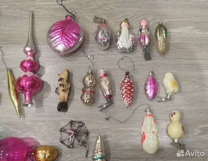 Елочные игрушки СССР на прищепке, стеклянные шары