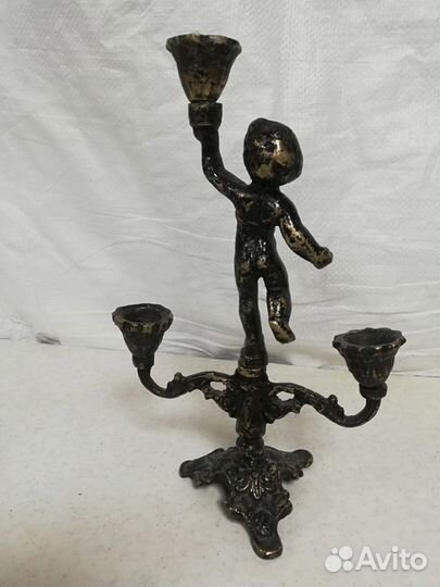 Старинный бронзовый подсвечник канделябр 3 свечи
