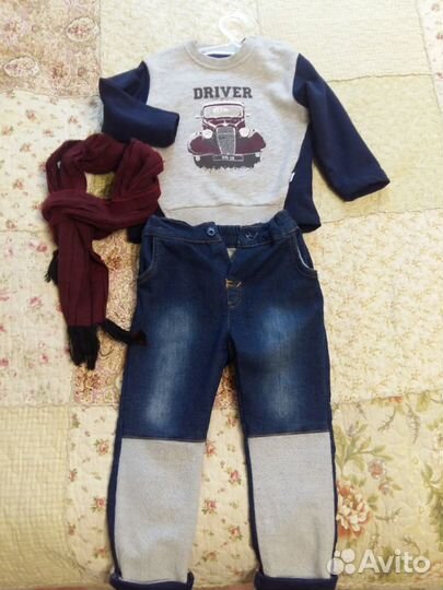 Нарядный комплект 92 (толстовка, джинсы, шарф)