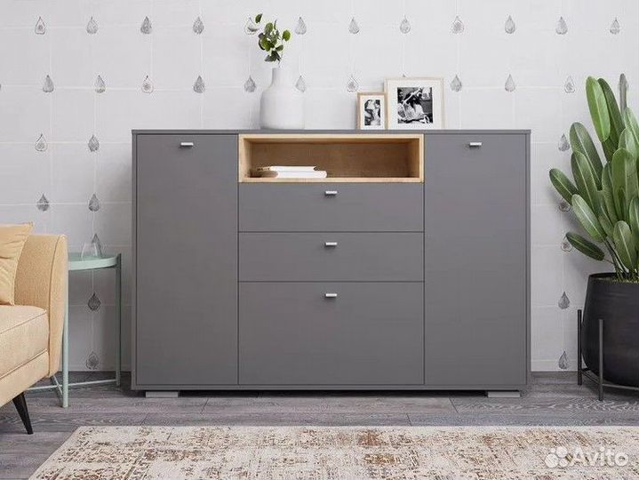 Широкая тумба-комод под телевизор графит В наличии