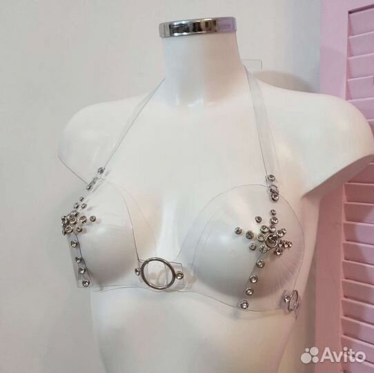 Стразовый лиф из винила прозрачный для танца gogo