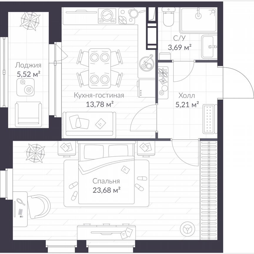 1-к. квартира, 49,6 м², 9/10 эт.