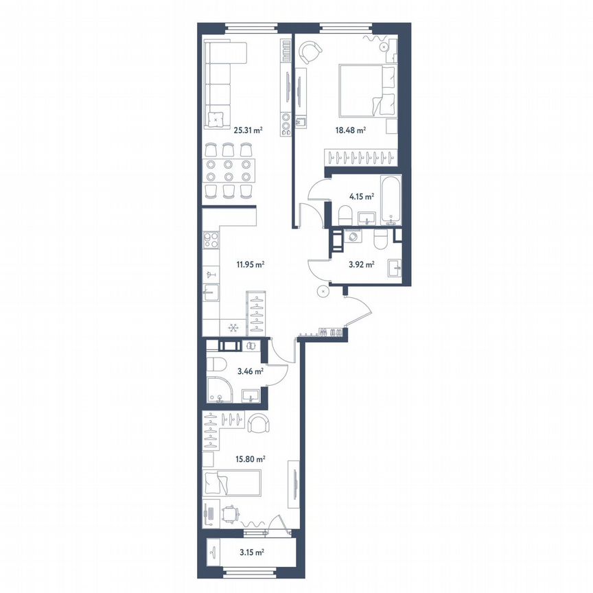 2-к. квартира, 84,7 м², 9/11 эт.