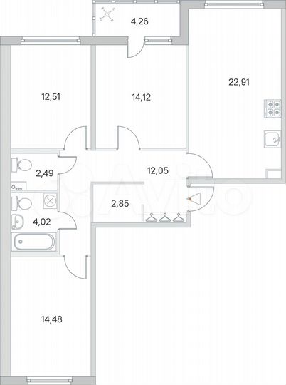 3-к. квартира, 87,6 м², 2/8 эт.