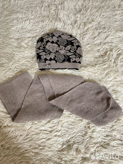 Комплект шапка и шарф ангорка женские бежевый бу