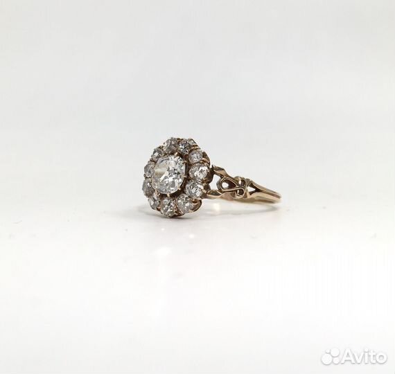 Антикварное кольцо малинка с бриллиантами 2,2 ct