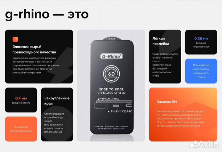 Защитное стекло 6D G-Rhino для Samsung Galaxy