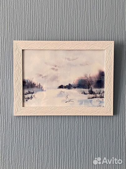 Картина акварелью «Зимний пейзаж»