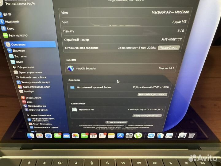 MacBook Air 13 M3 8gb 256gb Midnight на гарантии