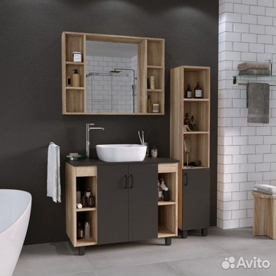 Тумба с раковиной Grossman Флай 100 серая/дуб сонома GR-3019