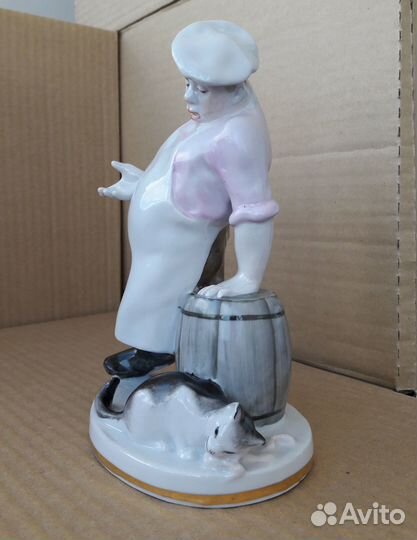 Кот и повар лфз 1950-е г Фарфоровая статуэтка СССР