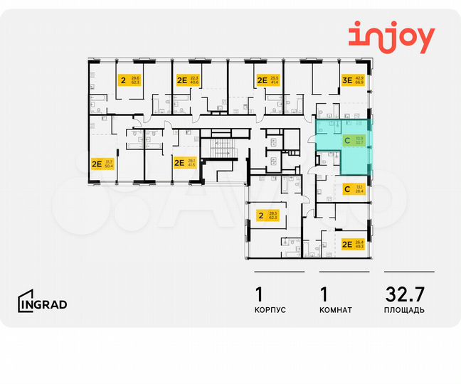 Квартира-студия, 32,7 м², 10/12 эт.