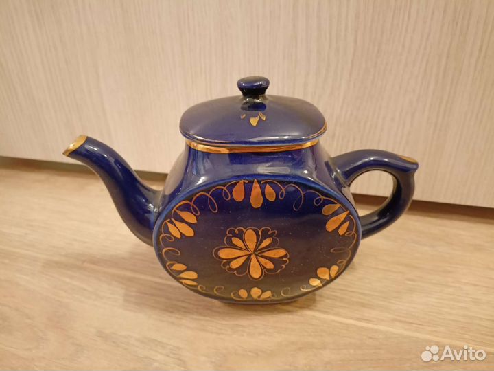 Заварочный чайник Гжель кобальт с золотом