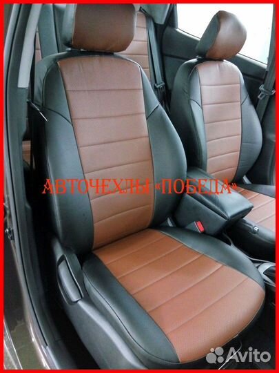 Чехлы Kia Rio 3 седан из экокожи чёрно-коричневые