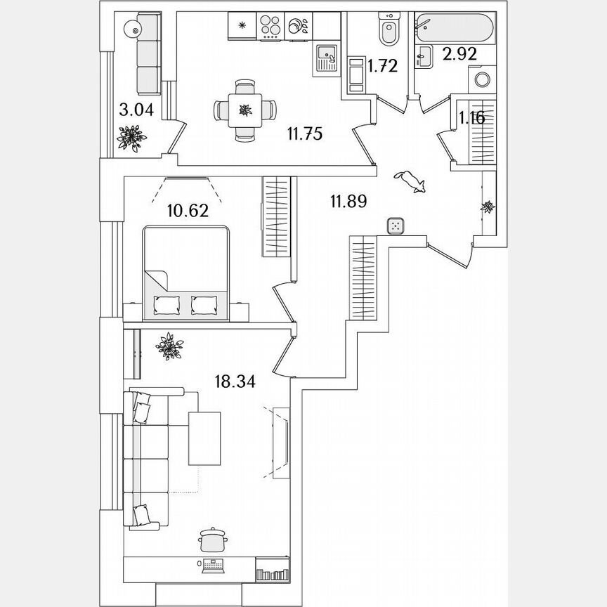 2-к. квартира, 59,9 м², 13/23 эт.