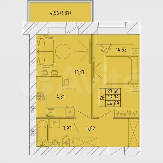 2-к. квартира, 44,1 м², 8/8 эт.