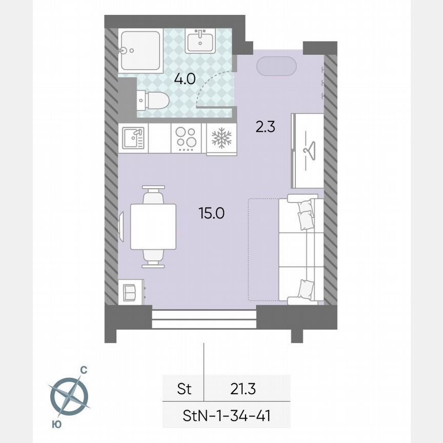 Квартира-студия, 21,3 м², 34/43 эт.