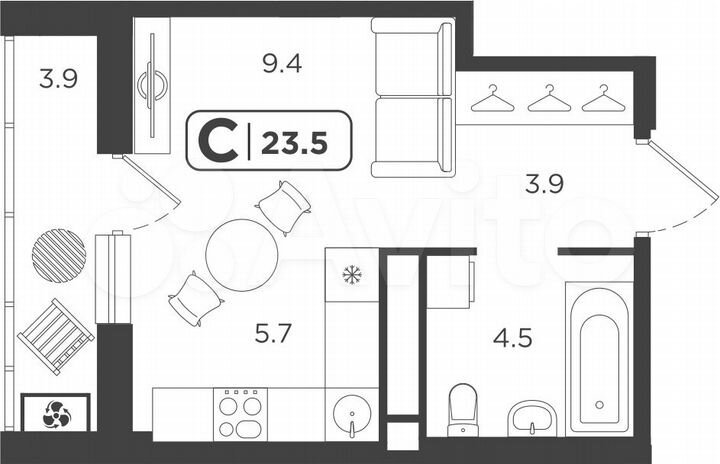 Квартира-студия, 23,5 м², 10/17 эт.
