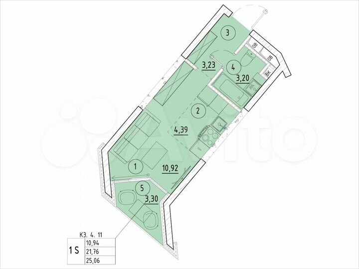1-к. квартира, 25,1 м², 11/20 эт.