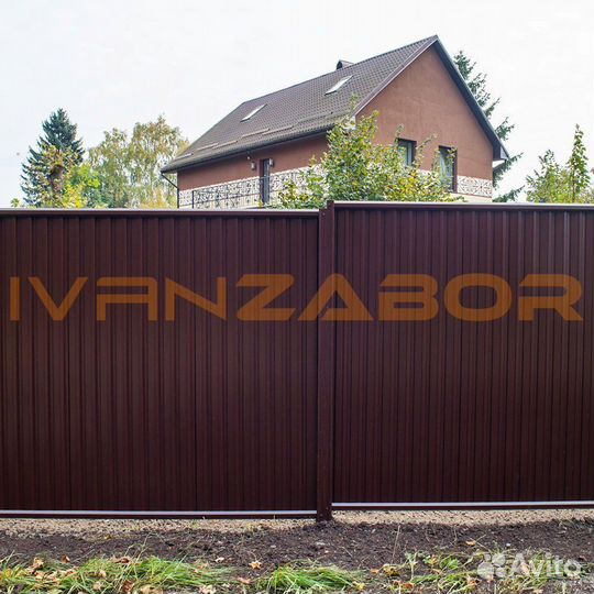 Забор из профнастила коричневый в Пучеже