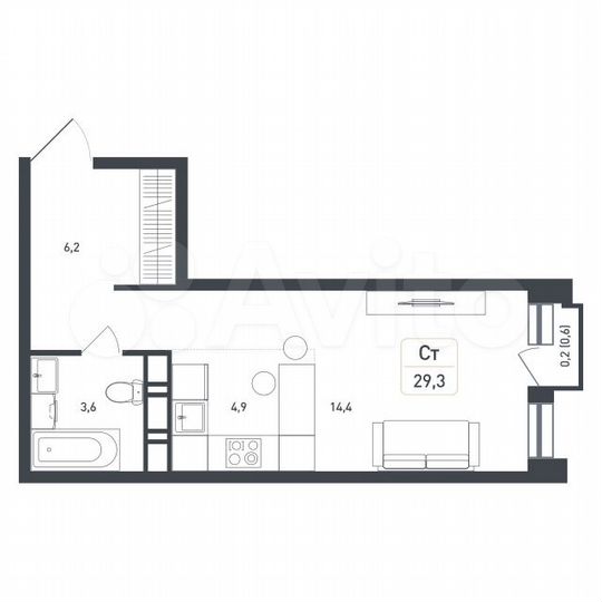 Квартира-студия, 29,1 м², 8/8 эт.