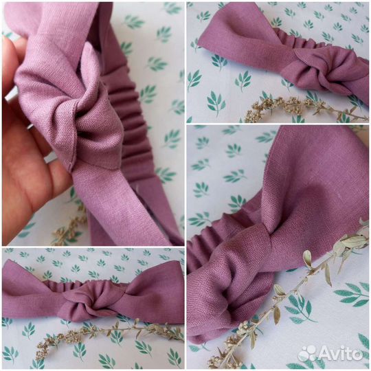 Повязка на резинке Узелок, лён, повязка женская