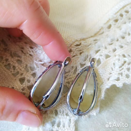 Серьги халцедон, с посеребрением