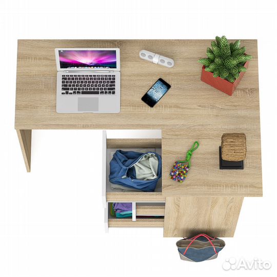 Угловой компьютерный стол Мори мс-16 правый дуб сонома/белый, 124,4х84,9х76,6 см, ящики справа, не у