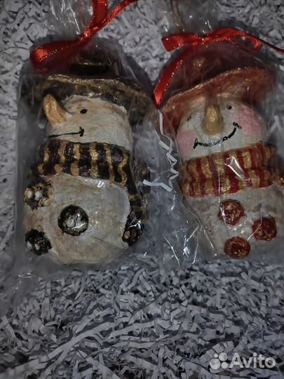 Ёлочная игрушка из папье-маше снеговик