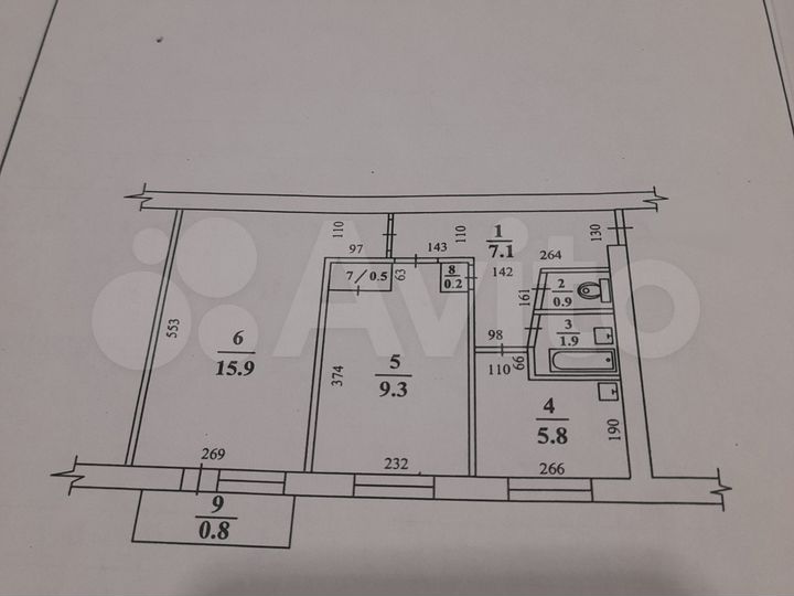 Доля в 2-к. квартире, 44 м², 4/5 эт.