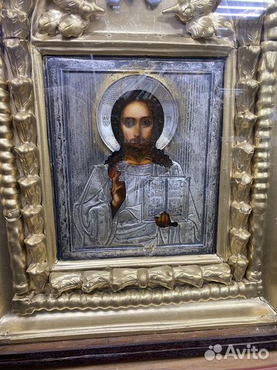 Икона Господь Вседержитель оклад серебро 84 пробы