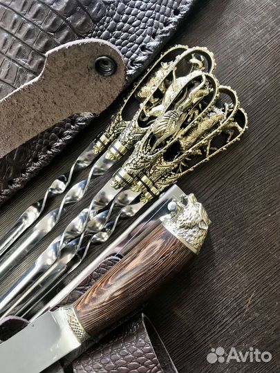 Набор шампуров в кож чехле Кизляр от