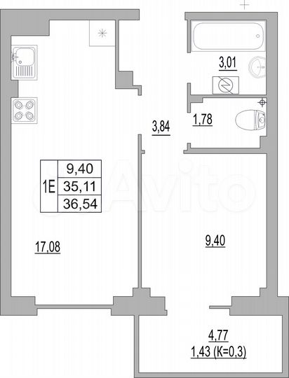 1-к. квартира, 38,3 м², 7/10 эт.