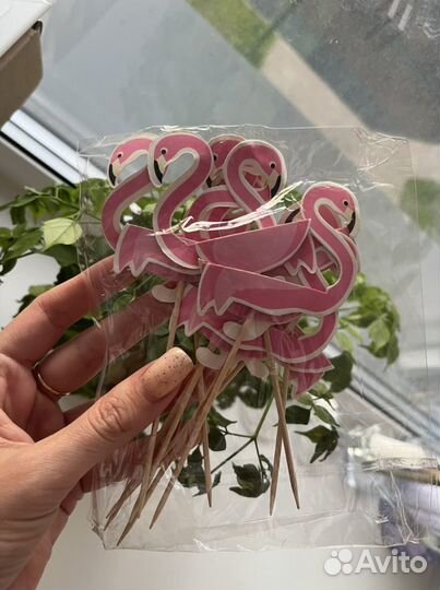 Шпажки топперы бамбуковые Фламинго по 10 штук