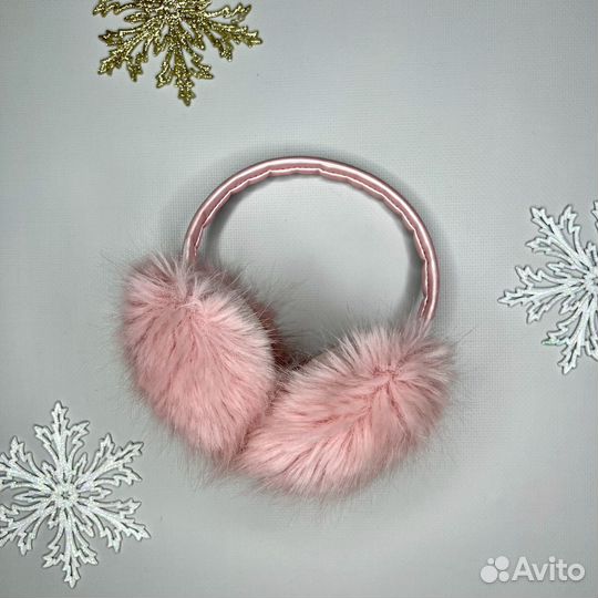 Теплые наушники детские меховые розовые, черные