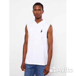 Мужская майка с капюшоном и принтом без рукавов LC