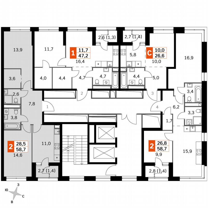 2-к. квартира, 58,6 м², 2/46 эт.