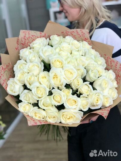 Цветы розы белые 43 шт Элитные Polar Star