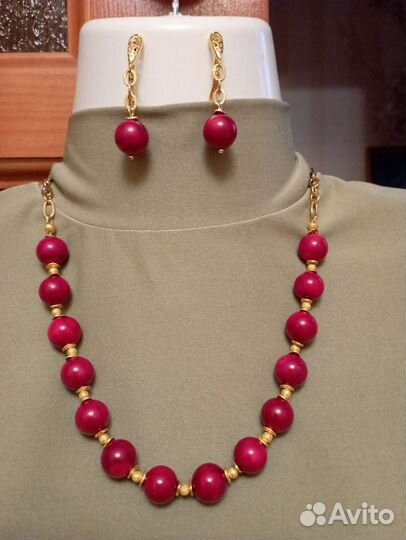 Ожерелье. Коралл. Серьги