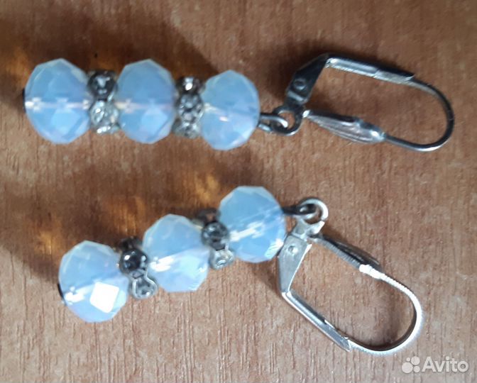 Серьги с лунный камнем и гематитом