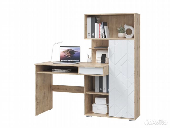 Стол компьютерный Бэйсик (Дуб бунратти/Белый снег)