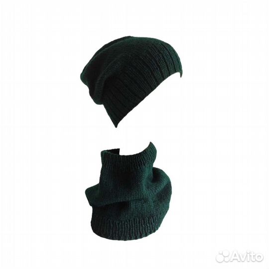 Комплект шапка и снуд зелёный