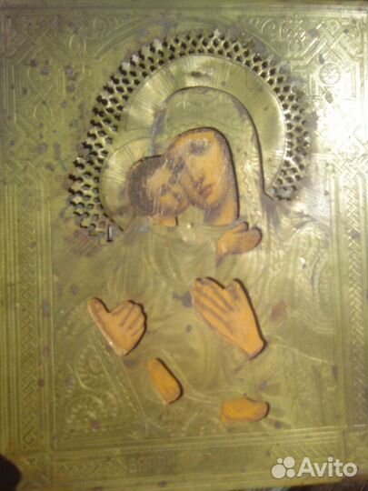 Старинная икона Божьей Матери Владимирская.Штихель