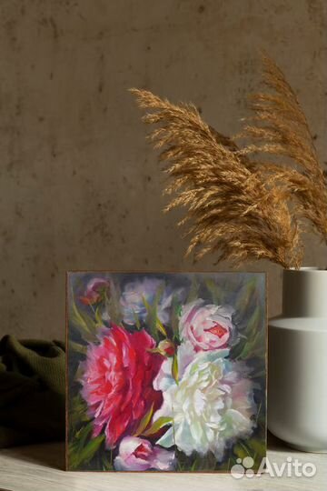 Картина. Масло. Цветы, пионы