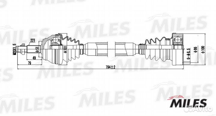 Привод в сборе правый VW G3/passat 1.8-2.0 88-98