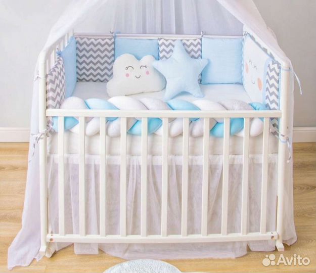 Бортики в детскую кроватку с косой