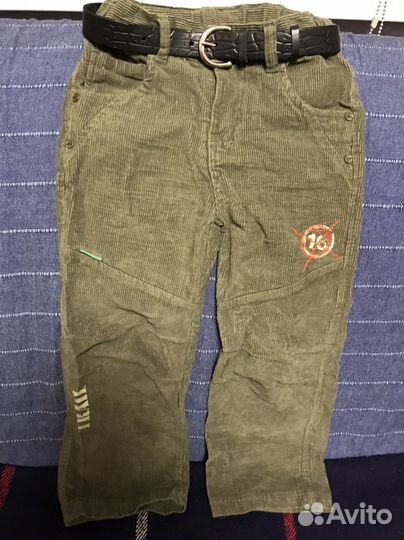 Брюки вельвет хлопок хаки 110см новые с ремнем