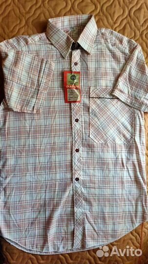 Рубашка новая короткий рукав в клетку 37р винтаж