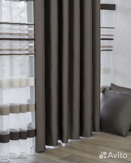 Комплект Шторы + Тюль Адора Мускат и Полоска