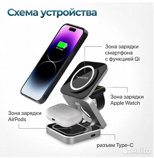 Магнитная беспроводная зарядка 3 в 1 складная